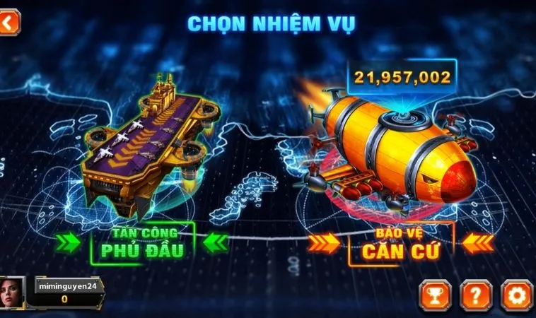 Chọn nhiệm vụ trong game Bắn Cá Đại Chiến B52 tại 789Club