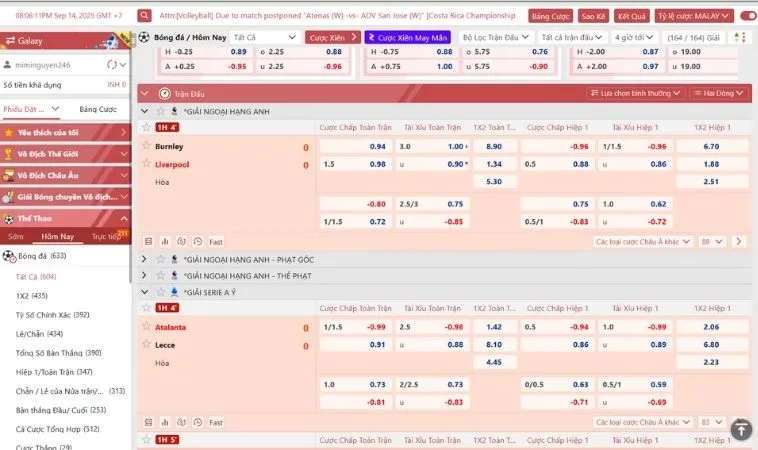 Giao diện cá cược kèo Bóng Đá 789Club