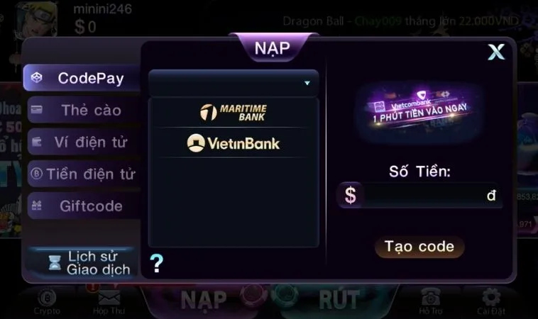 Các phương thức nạp tiền 789Club